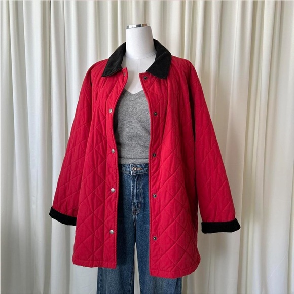 L.L. Bean Jackets & Blazers - Vintage 1990s LL Bean Red Quilted Barn Jacket Corduroy Trim.